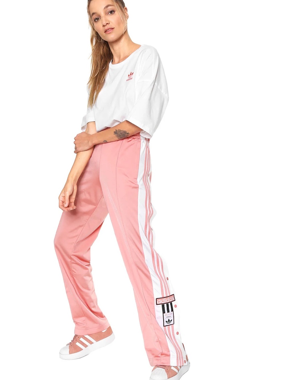 adidas Pink Track Pants with White Side Stripes